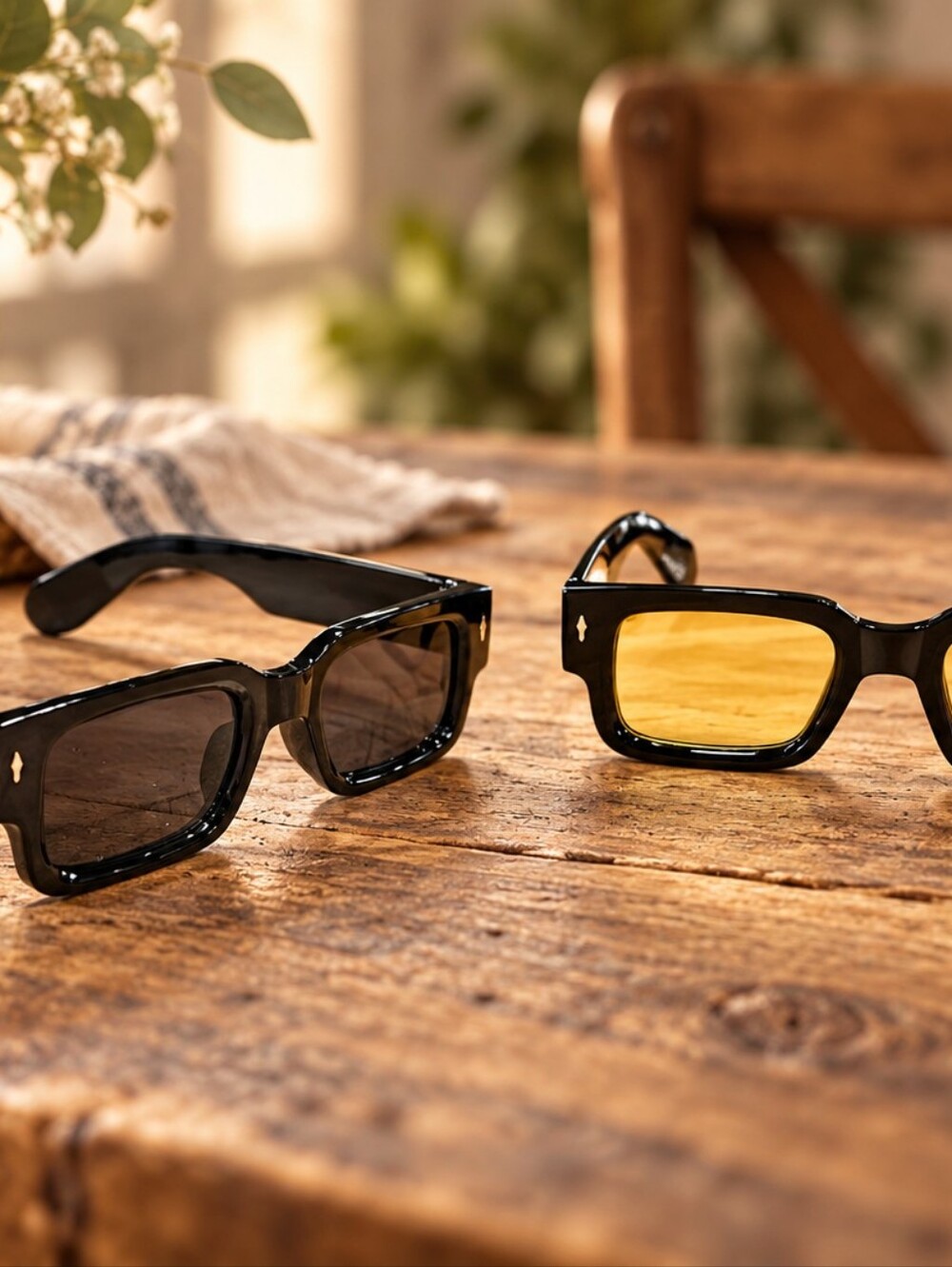 Sun Glasses Dark Brown Frames- Dark Smoke Lens and Light yellow Lens.